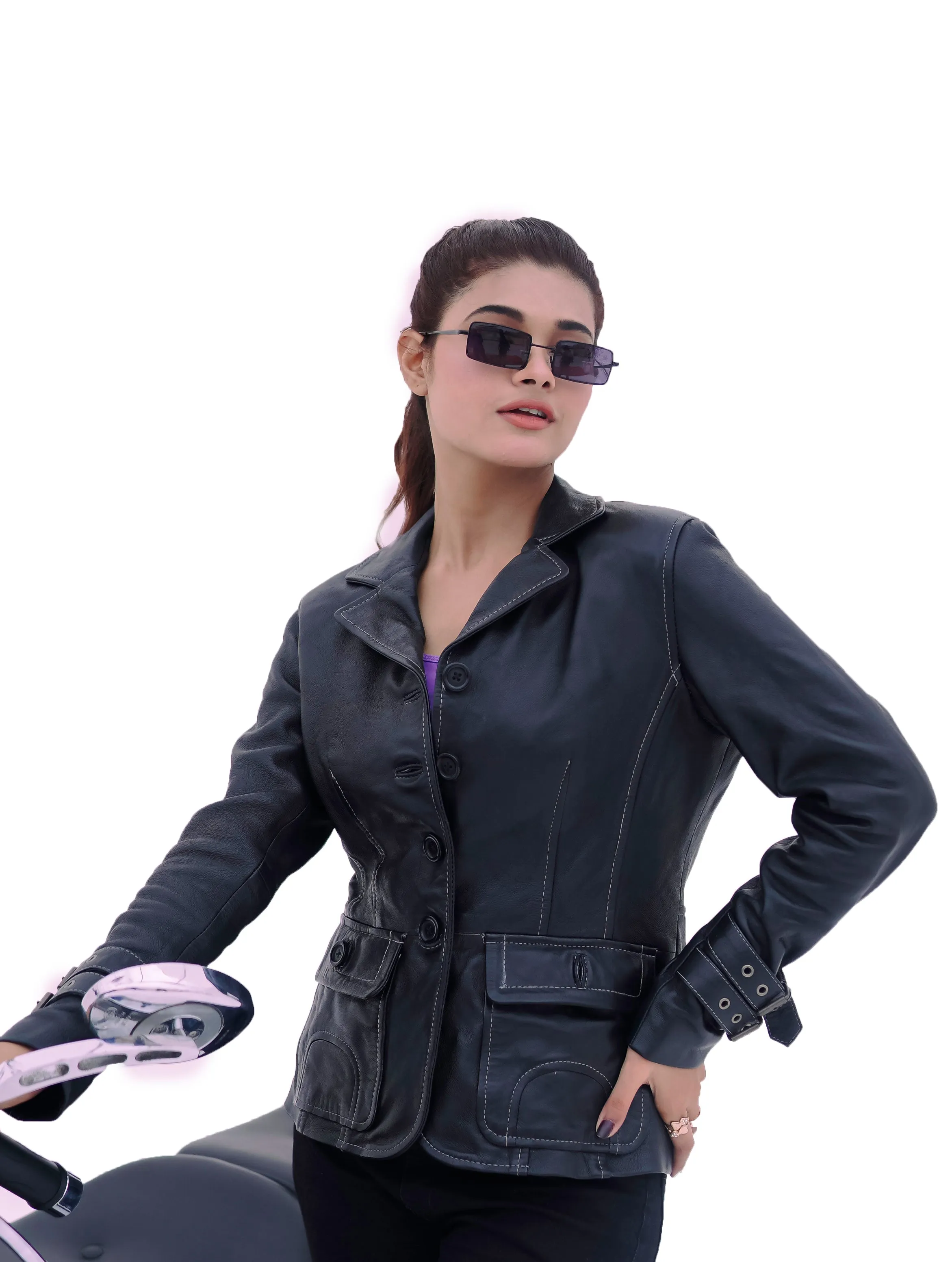 NEW WOMEN DAMEN REAL SOFT LAMBSKIN BLACK LEATHER BLAZER COAT