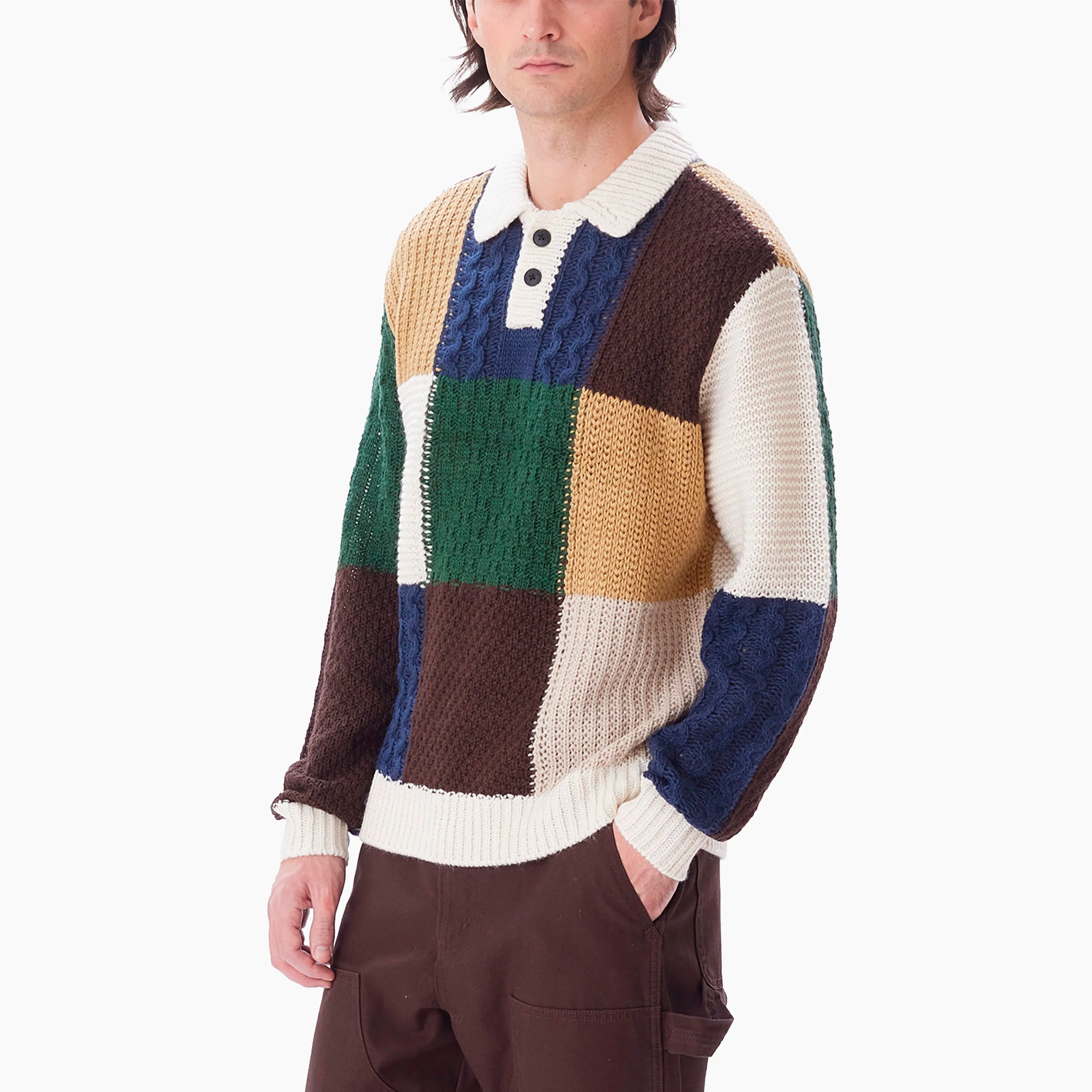 OBEY CLOTHING OLIVER PATCHWORK SWEATER UNBLEACHED MULTI - 151000074