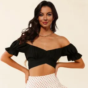 Off-Shoulder Flounce Sleeve Tie Back Top