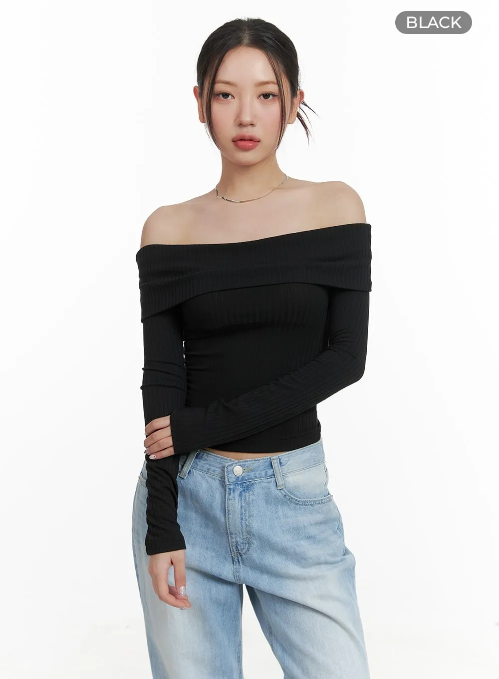 Off Shoulder Long Sleeve Crop Top CA416