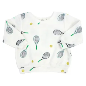 oh baby! Cotton Terry Boxy Sweatshirt - Tennis Print - Snow