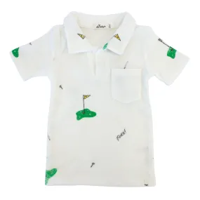 oh baby! Cotton Terry Polo Shirt - Golf Print - Snow