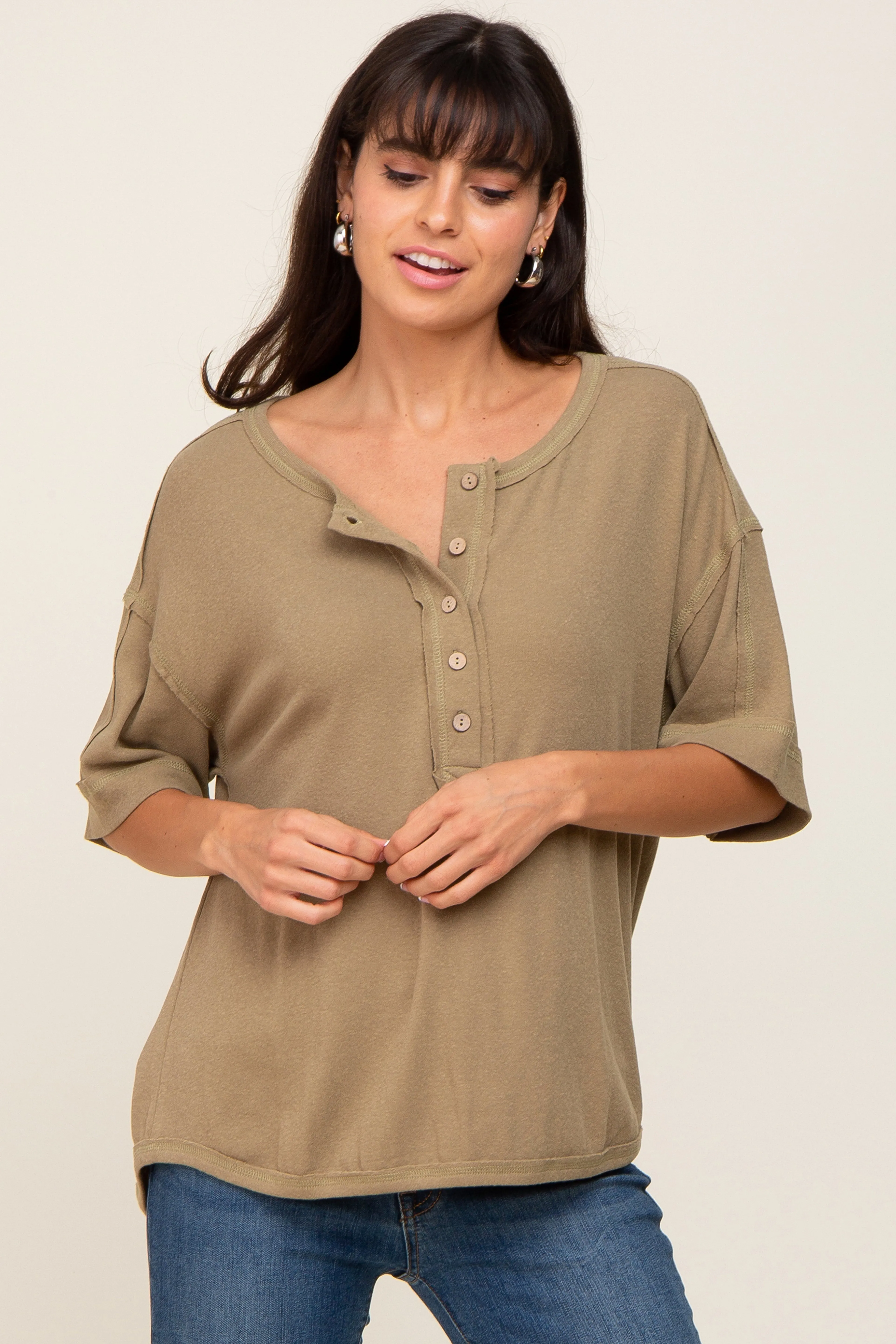 Olive Oversized Maternity Henley Top