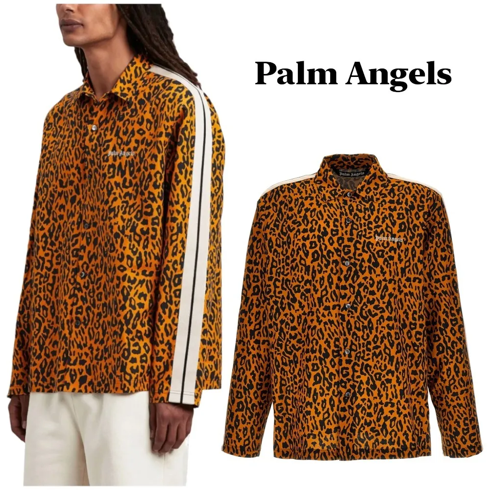 Palm Angels  |Button-down Monogram Leopard Patterns Linen Blended Fabrics