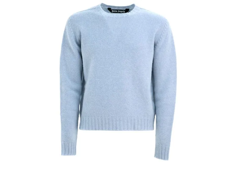 Palm Angels Curved Logo Wool Sweater Light Blue