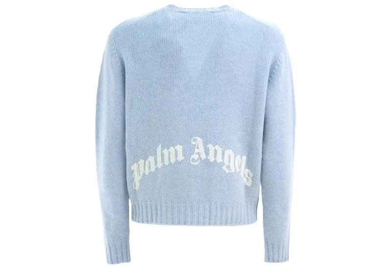 Palm Angels Curved Logo Wool Sweater Light Blue