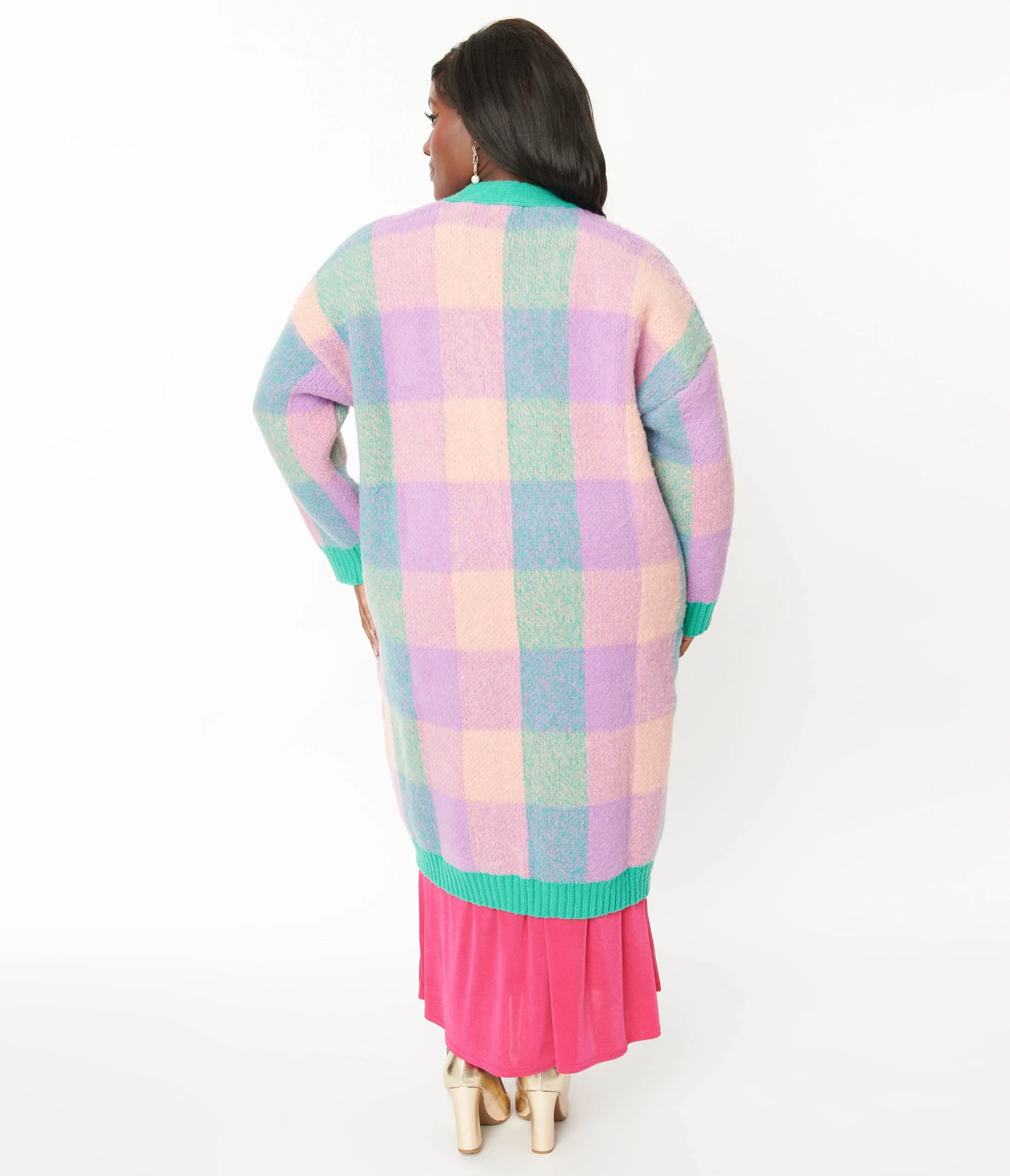 Pastel Plaid Long Knit Cardigan