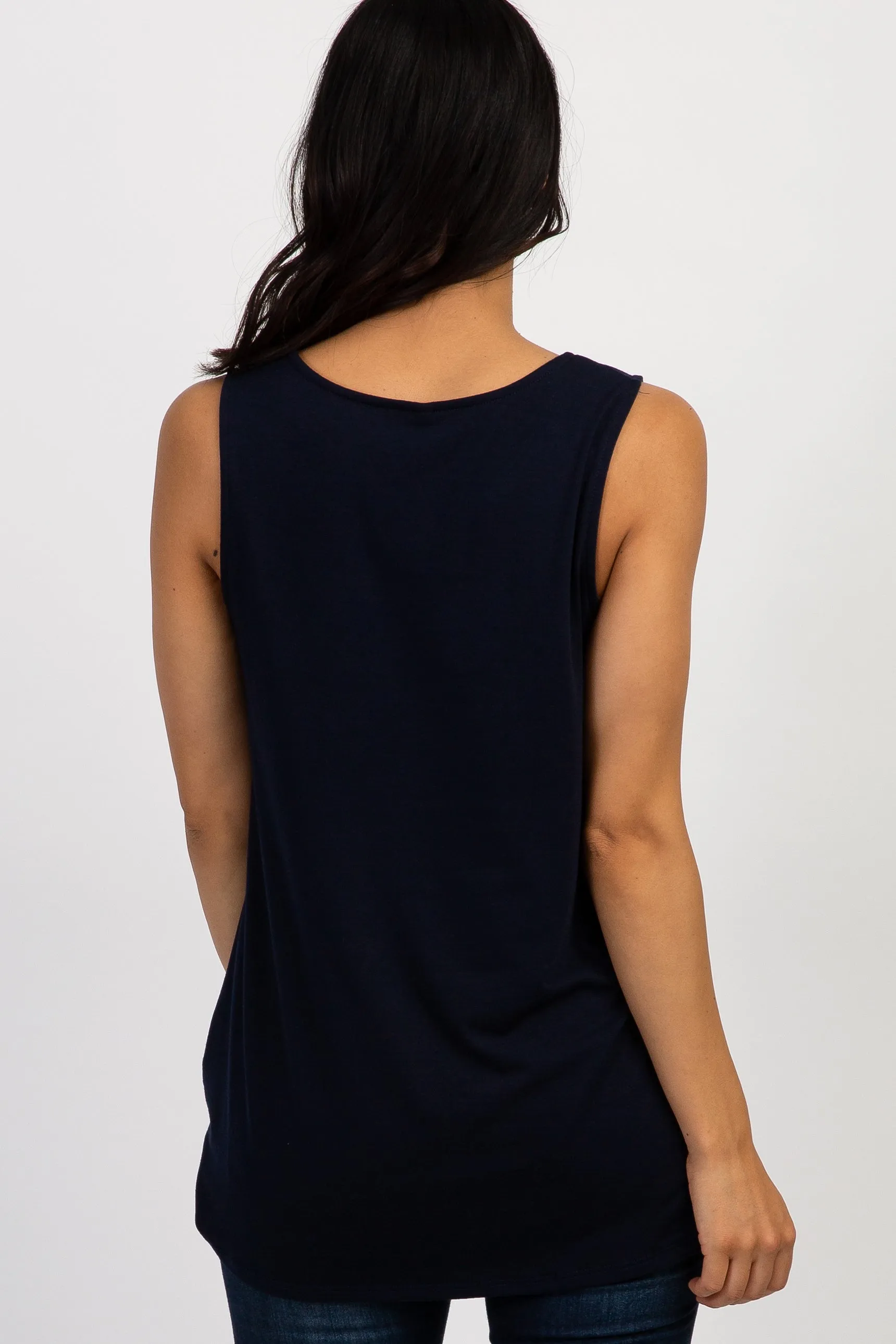 PinkBlush Navy Sleeveless Knot Top