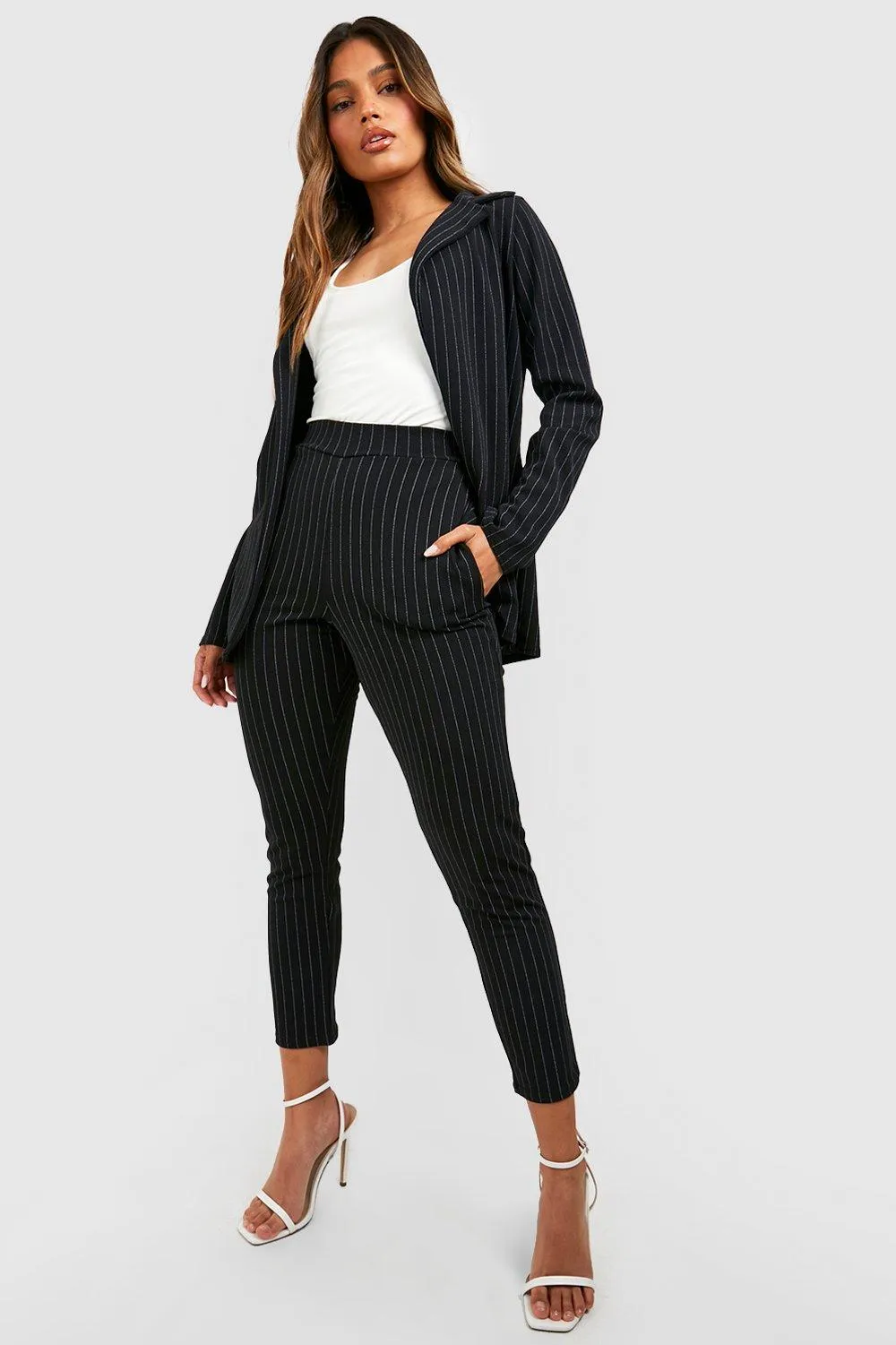 Pinstripe Tailored Blazer And Pants Two-Piece Suit