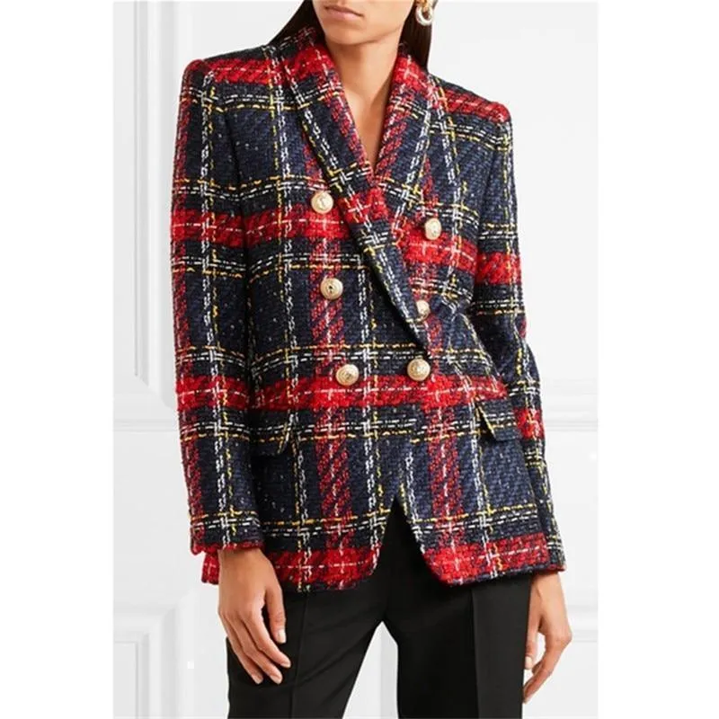 Plaid Women Blazer, Tweed Blazer, Double Breast