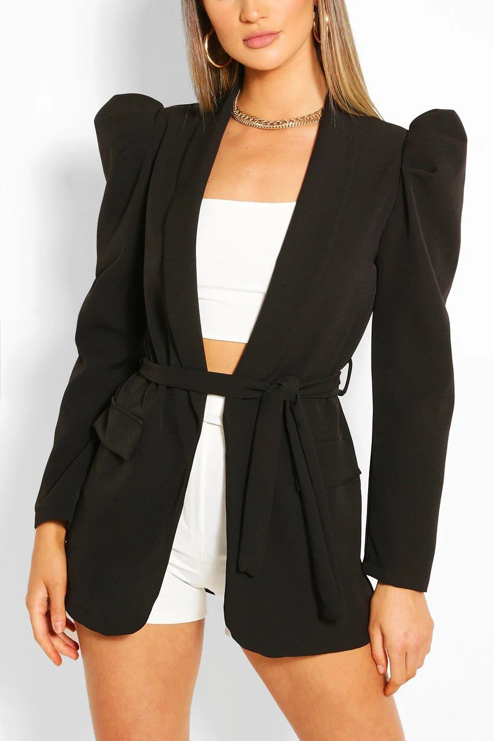 Puff Sleeve Belted Blazer