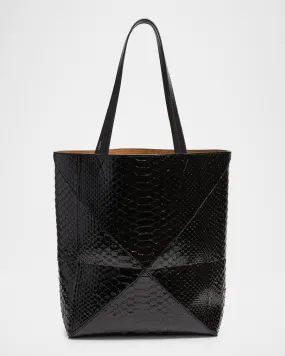 Puzzle Fold Large Patent Python-Embossed Tote Bag