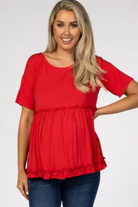 Red Lettuce Trim Maternity Top