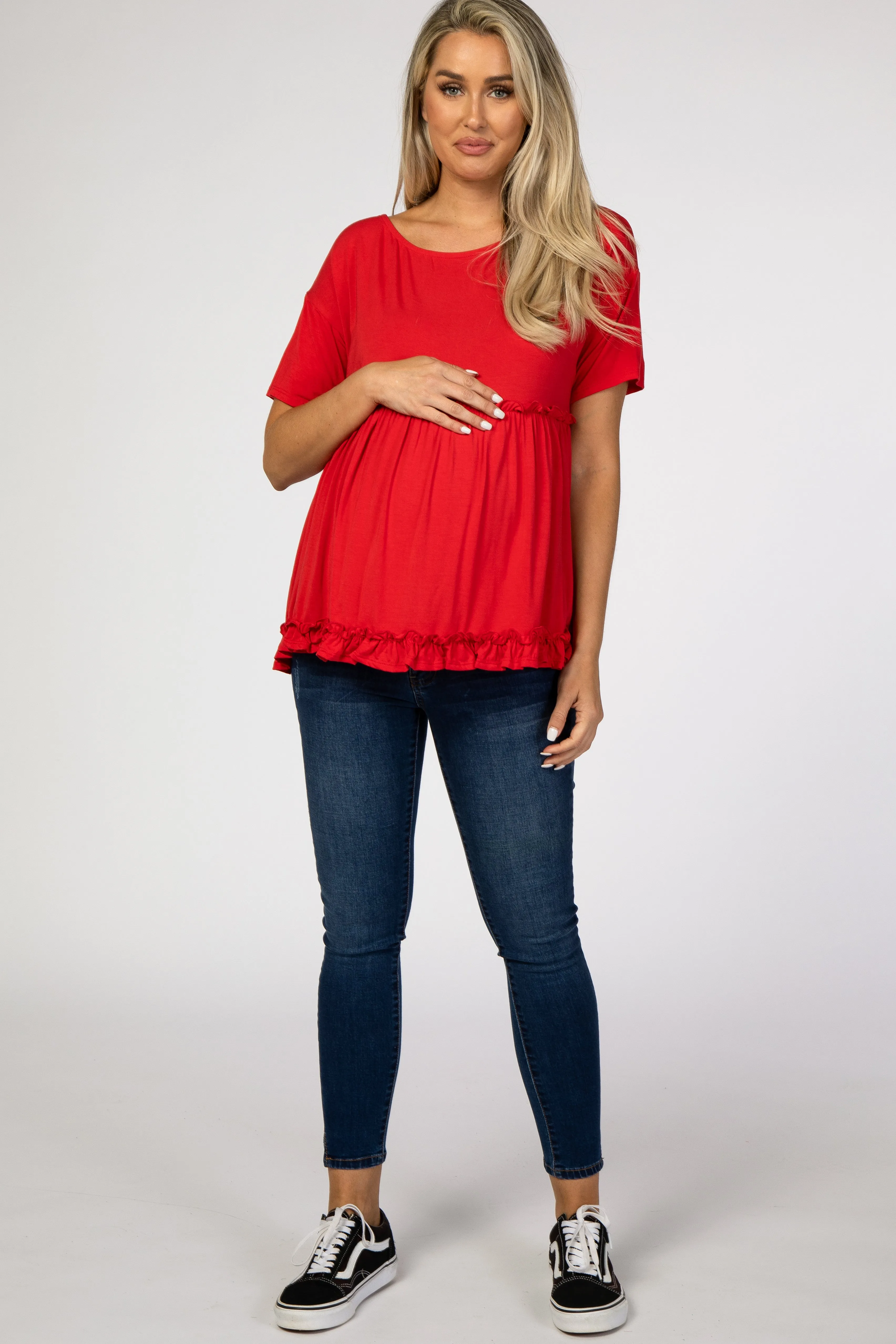 Red Lettuce Trim Maternity Top