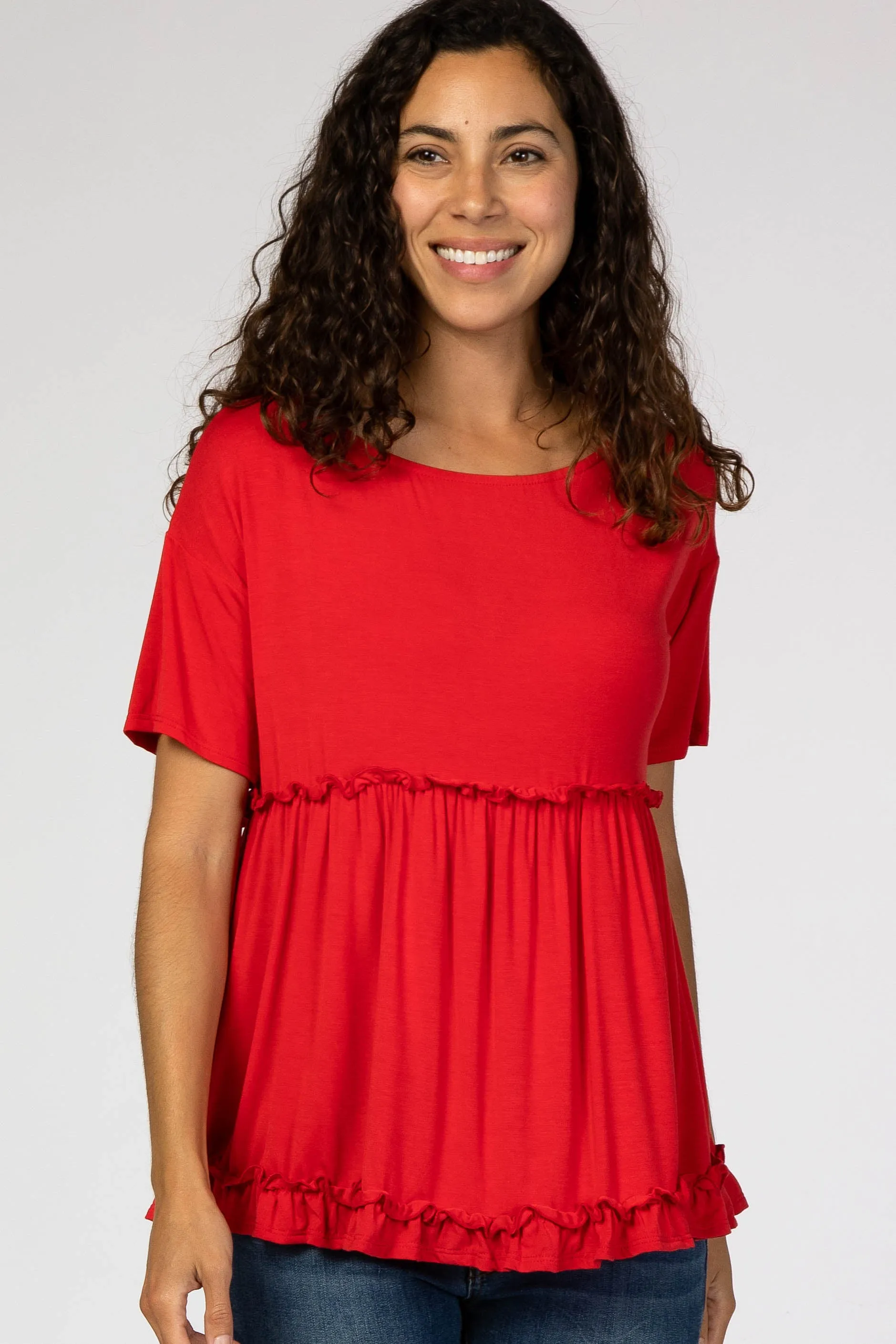 Red Lettuce Trim Maternity Top