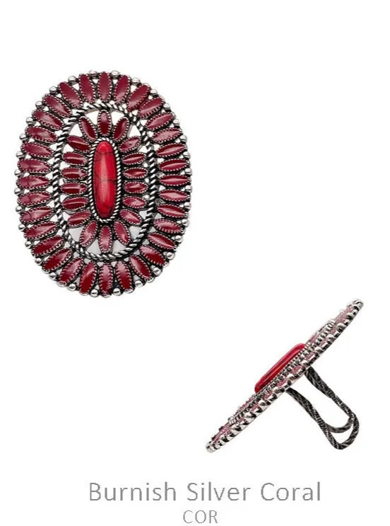 RED Sunburst Concho adjustable ring