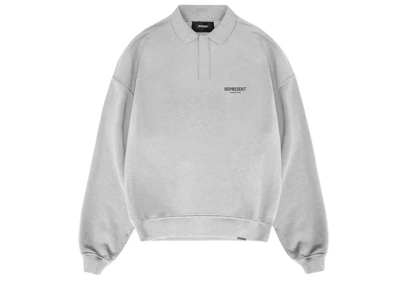 Represent Owners Club Long Sleeve Polo Sweater Ash Grey