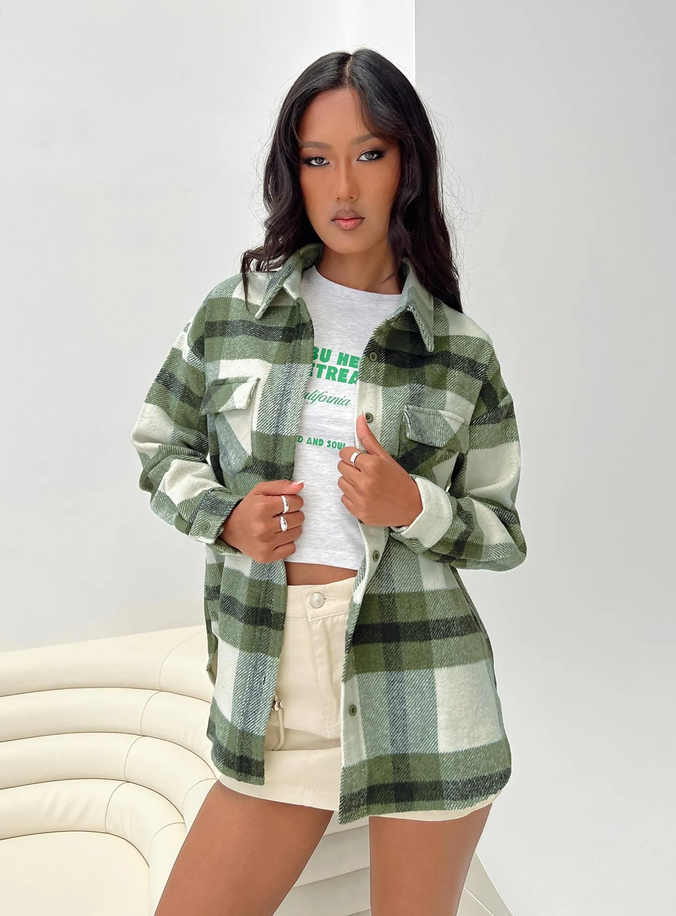 Rosini Plaid Shacket Green