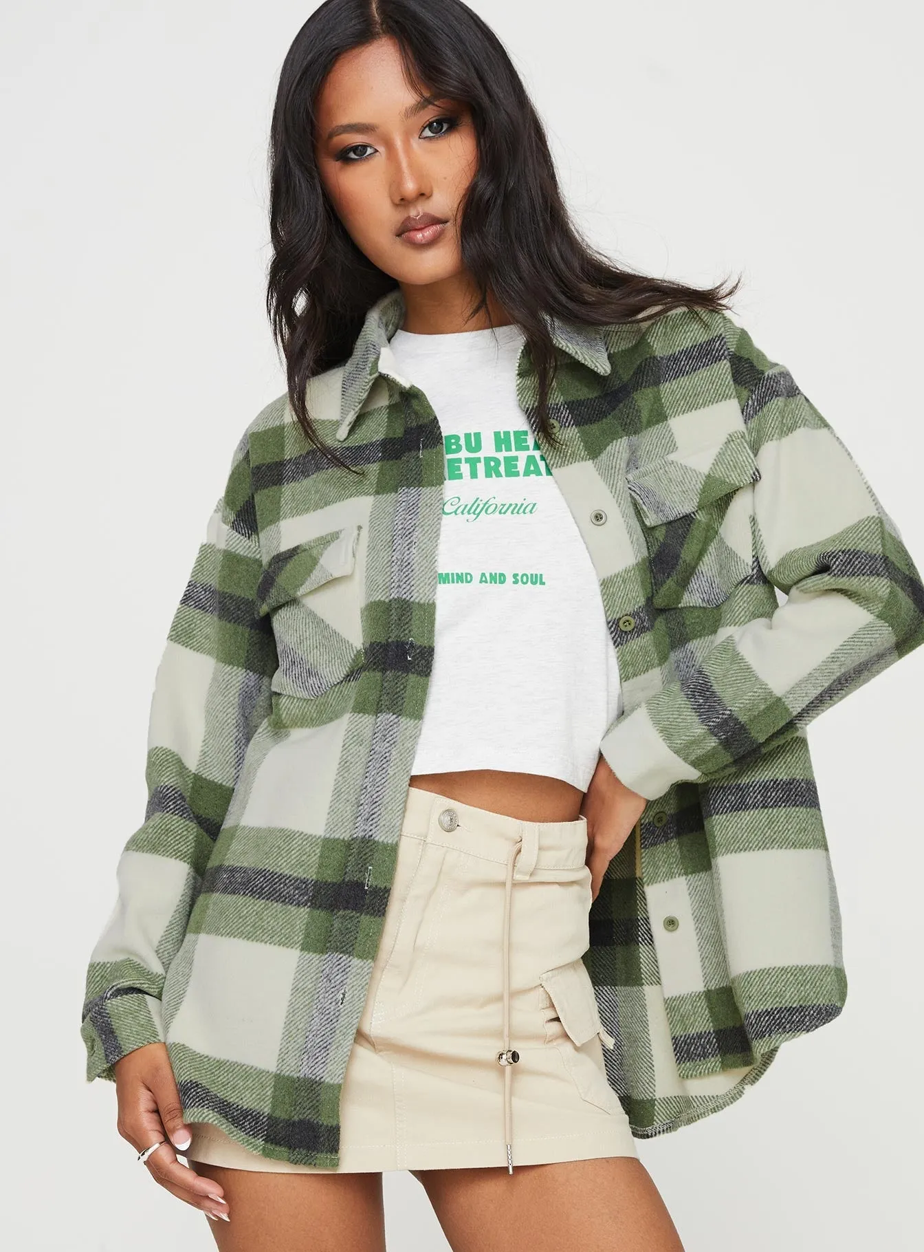 Rosini Plaid Shacket Green