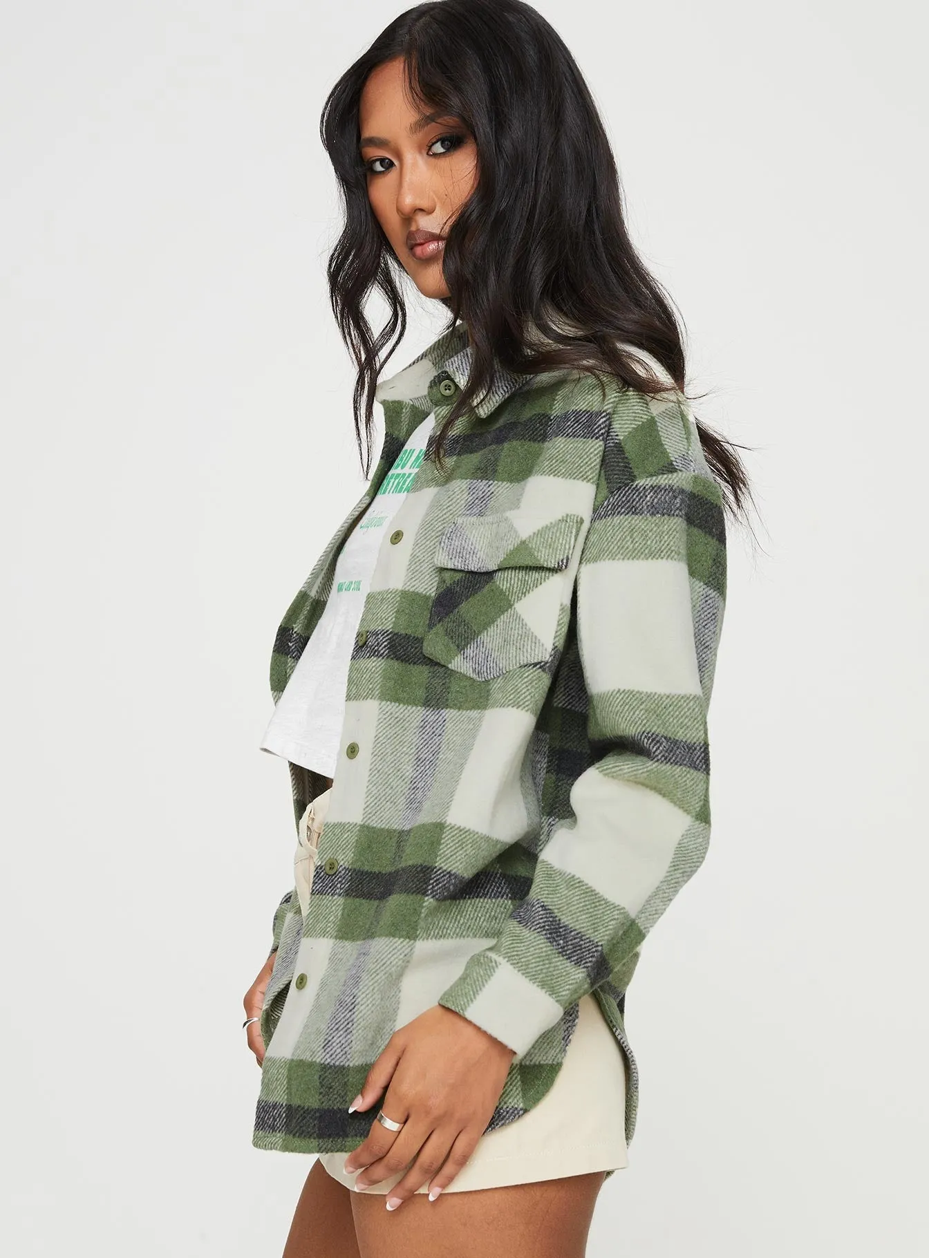 Rosini Plaid Shacket Green