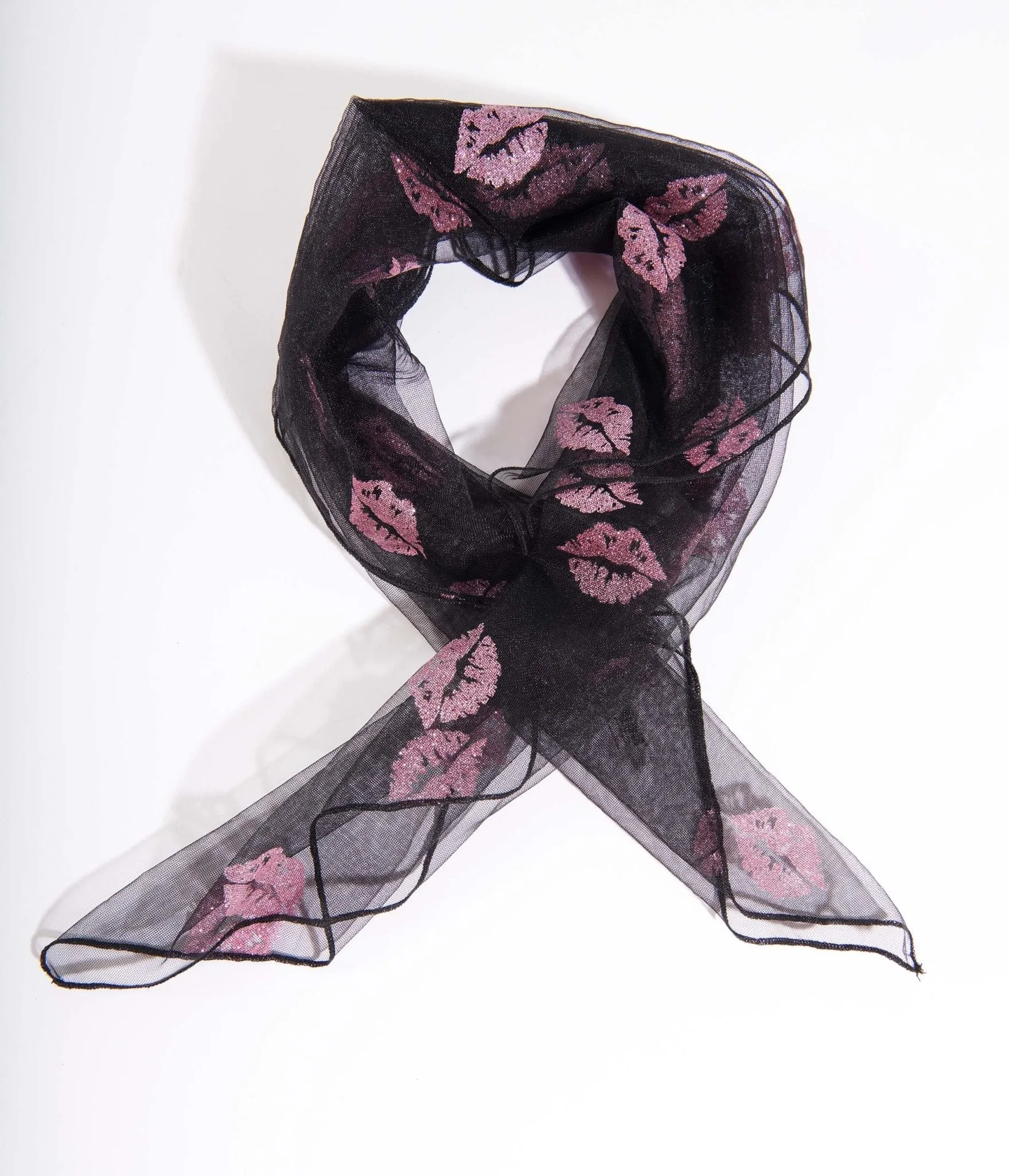 Smak Parlour Black & Pink Glitter Lips Hair Scarf