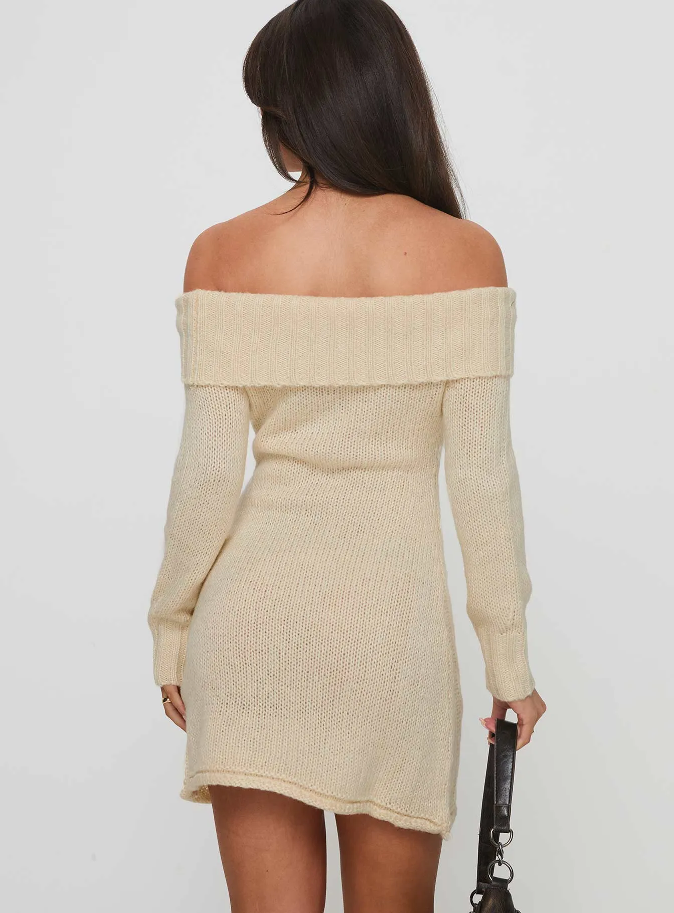 Snow Angel Off Shoulder Knit Jumper Mini Dress Cream