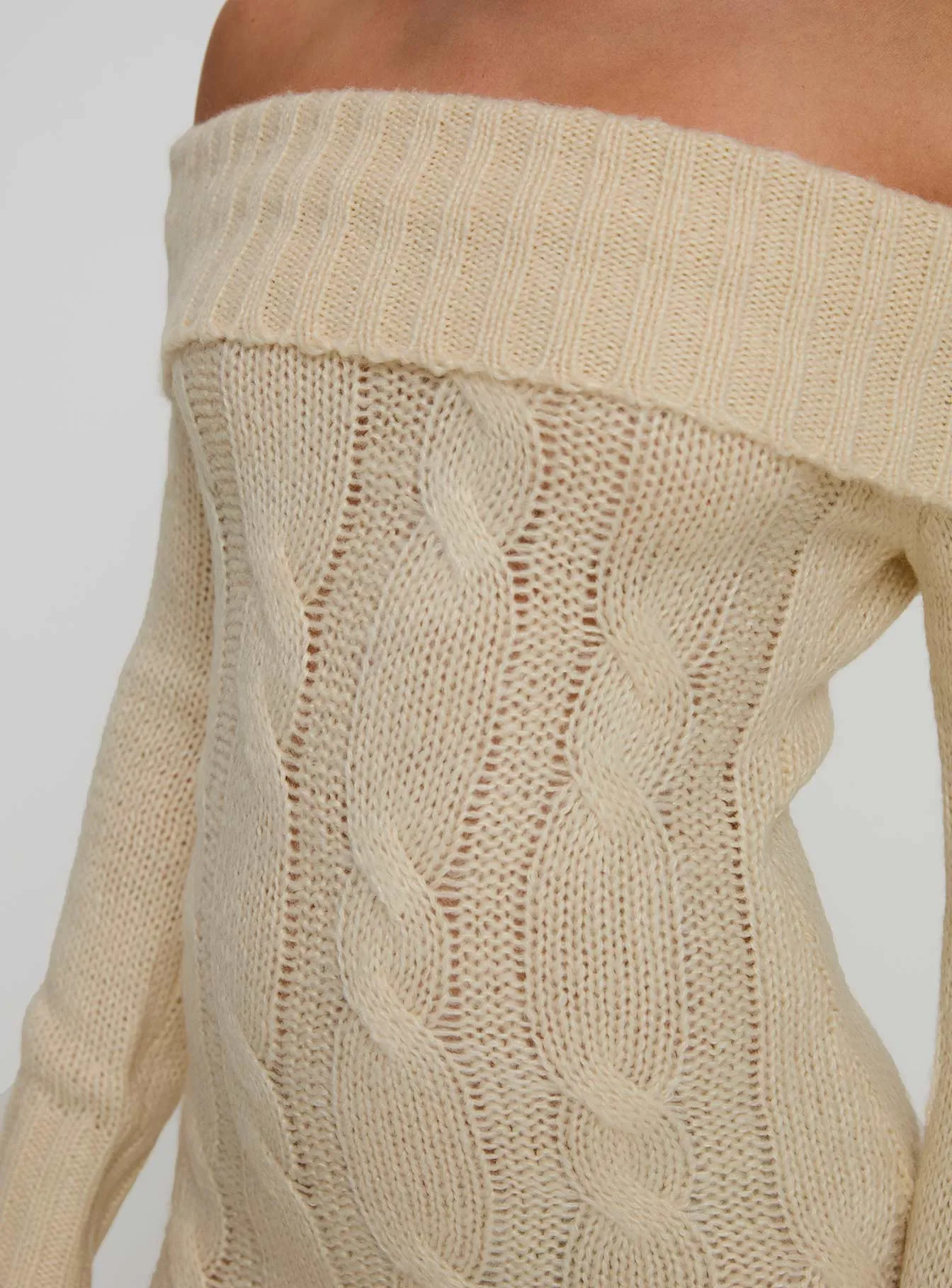 Snow Angel Off Shoulder Knit Jumper Mini Dress Cream