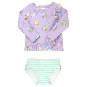 Snow Cones L/S Ruffle Rash Guard Bathing Suit