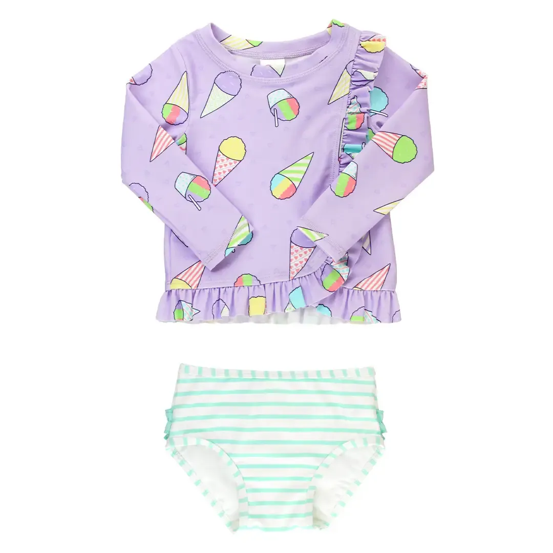 Snow Cones L/S Ruffle Rash Guard Bathing Suit