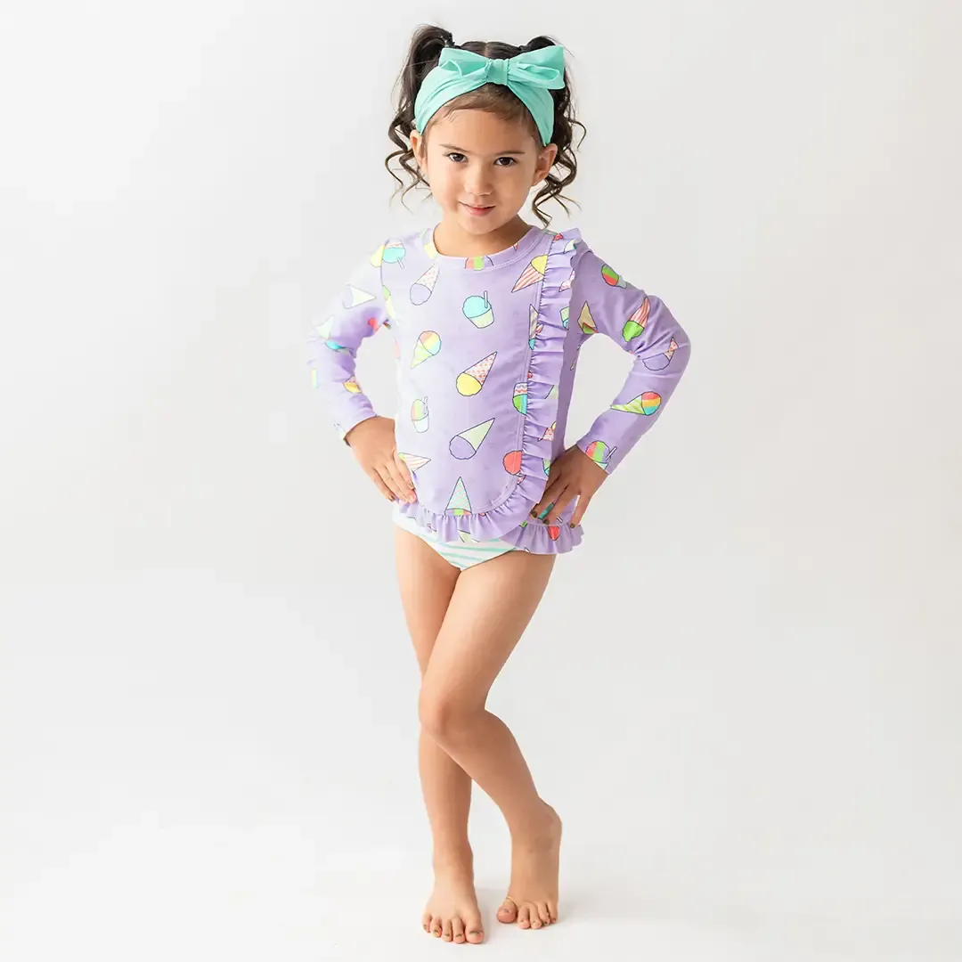 Snow Cones L/S Ruffle Rash Guard Bathing Suit