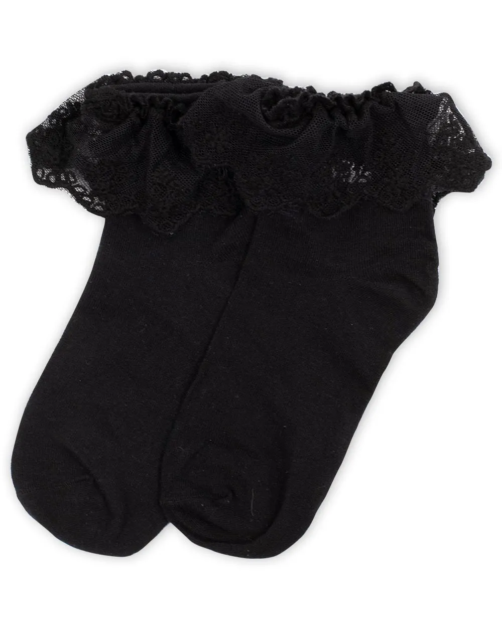 Socks - 2 Pair Black Frill Crew W/ Embroidery Ophia