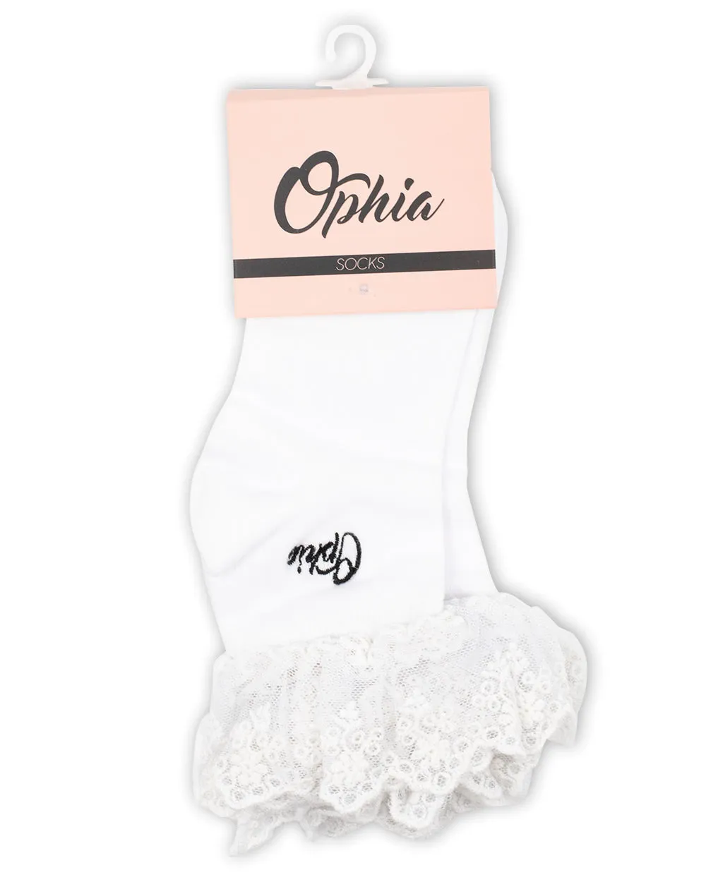 Socks - 2 Pair White Frill Crew W/ Embroidery Ophia