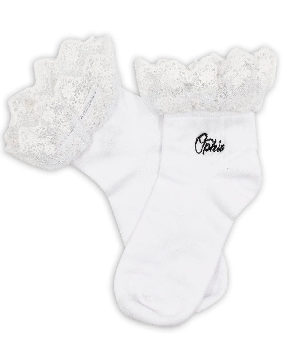 Socks - 2 Pair White Frill Crew W/ Embroidery Ophia