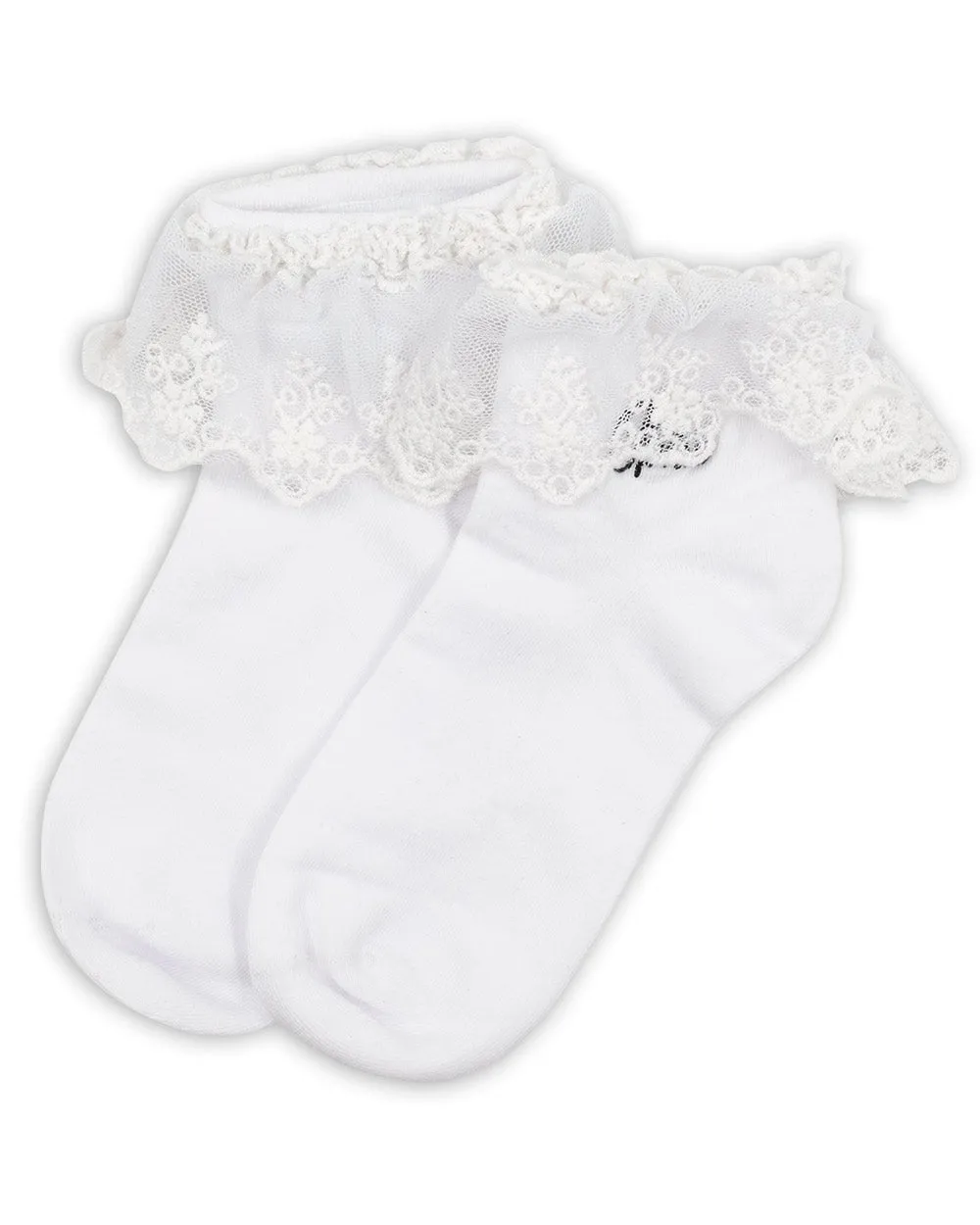 Socks - 2 Pair White Frill Crew W/ Embroidery Ophia