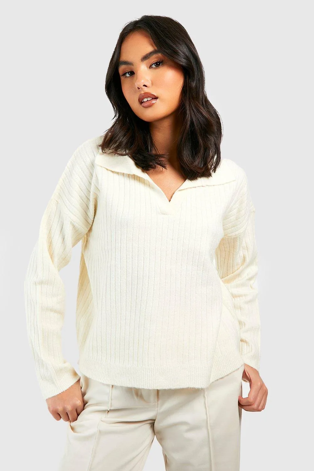 Soft Knit Ribbed Collar Sweater