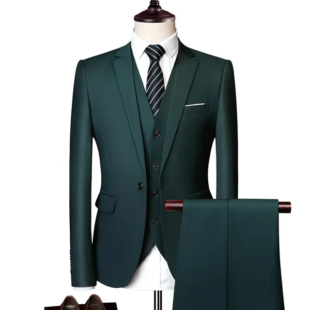 Solid Color Classic One Buckle Slim Fit Wedding Three Piece Suit for Men