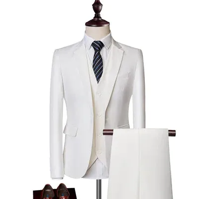 Solid Color Classic One Buckle Slim Fit Wedding Three Piece Suit for Men