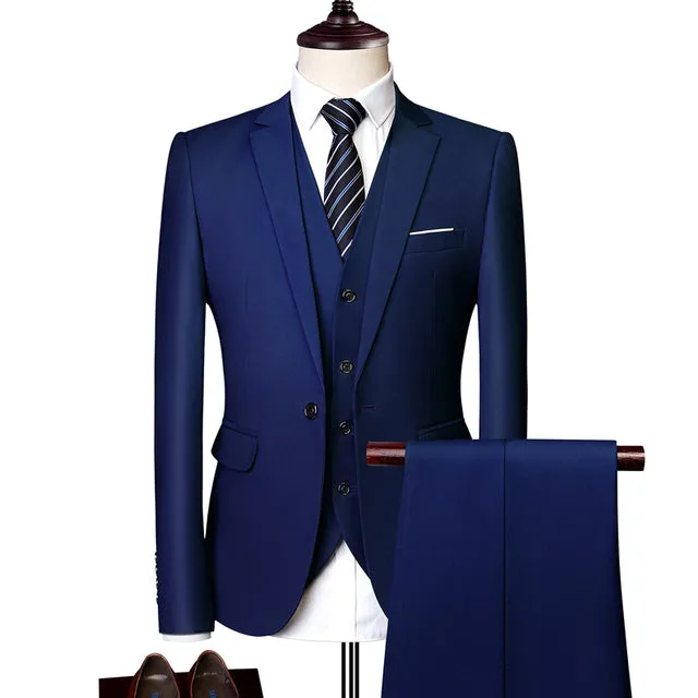 Solid Color Classic One Buckle Slim Fit Wedding Three Piece Suit for Men