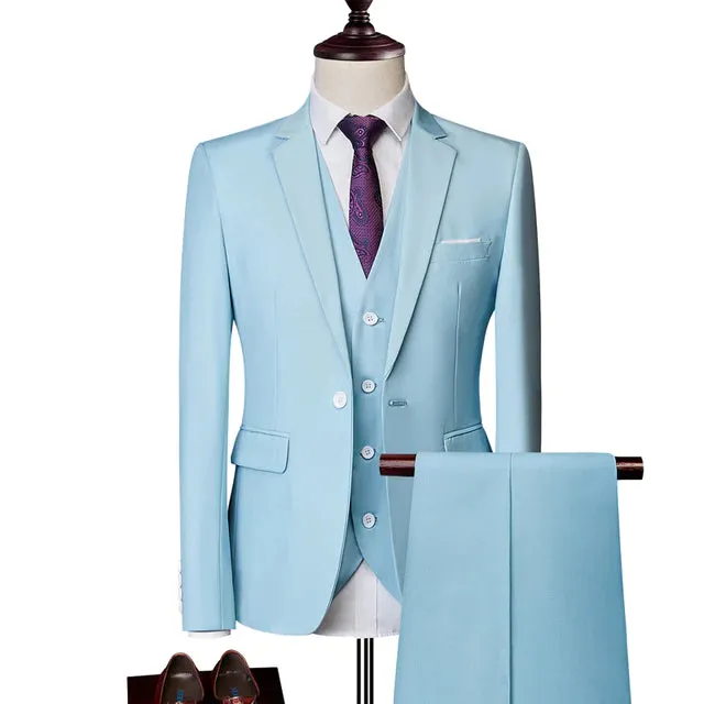 Solid Color Classic One Buckle Slim Fit Wedding Three Piece Suit for Men