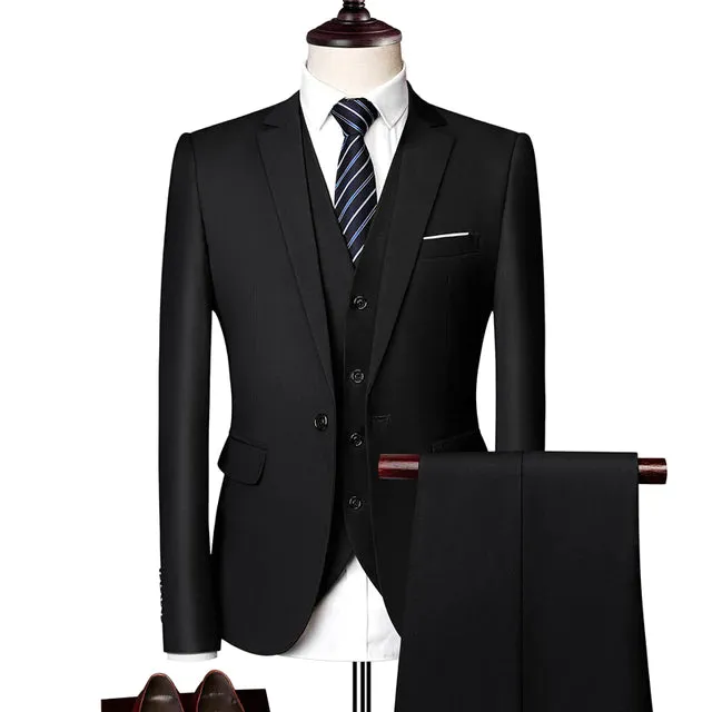 Solid Color Classic One Buckle Slim Fit Wedding Three Piece Suit for Men