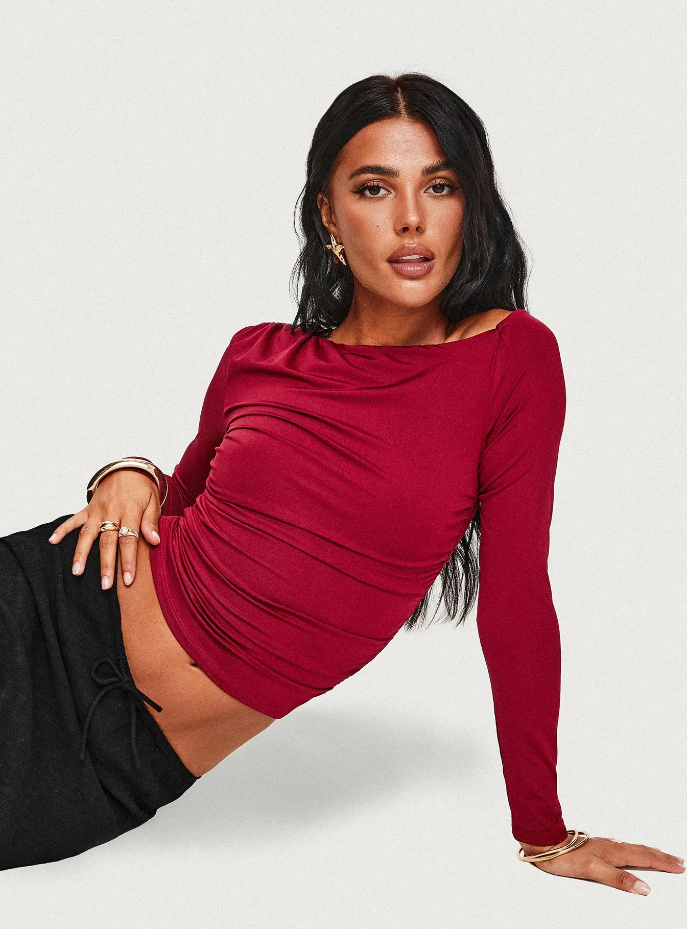 Spiller Off The Shoulder Top Burgundy