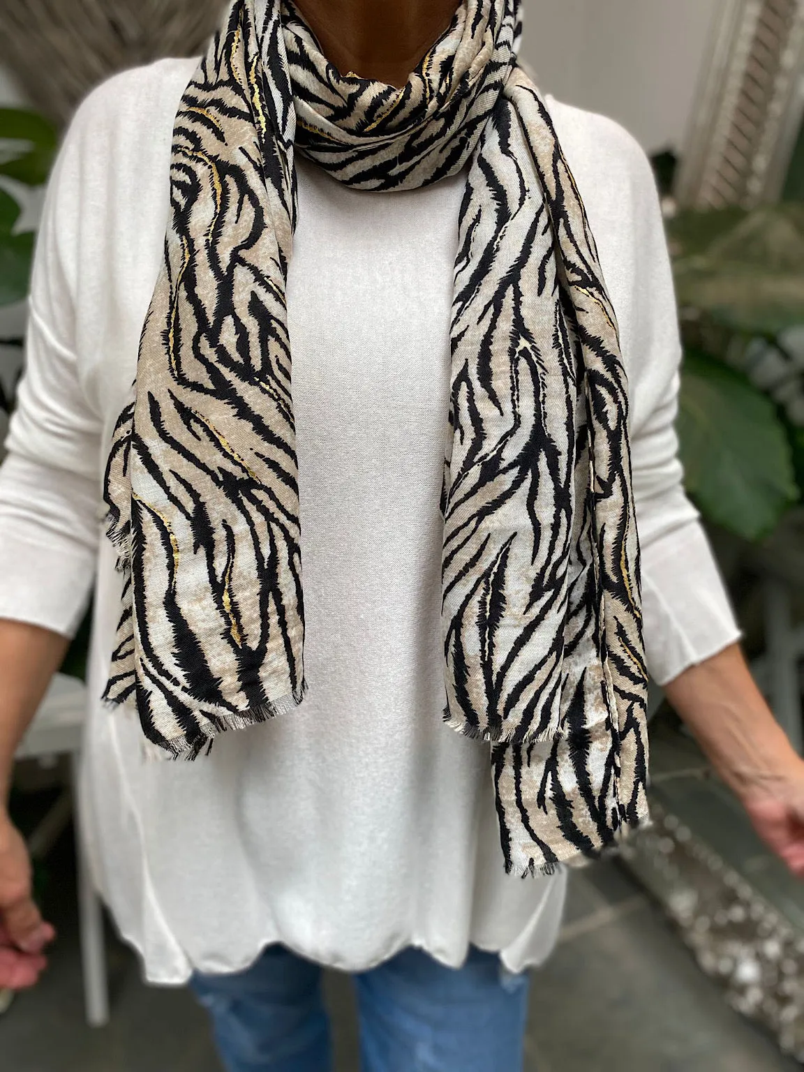 Stone Gold Accent Tiger Print Scarf