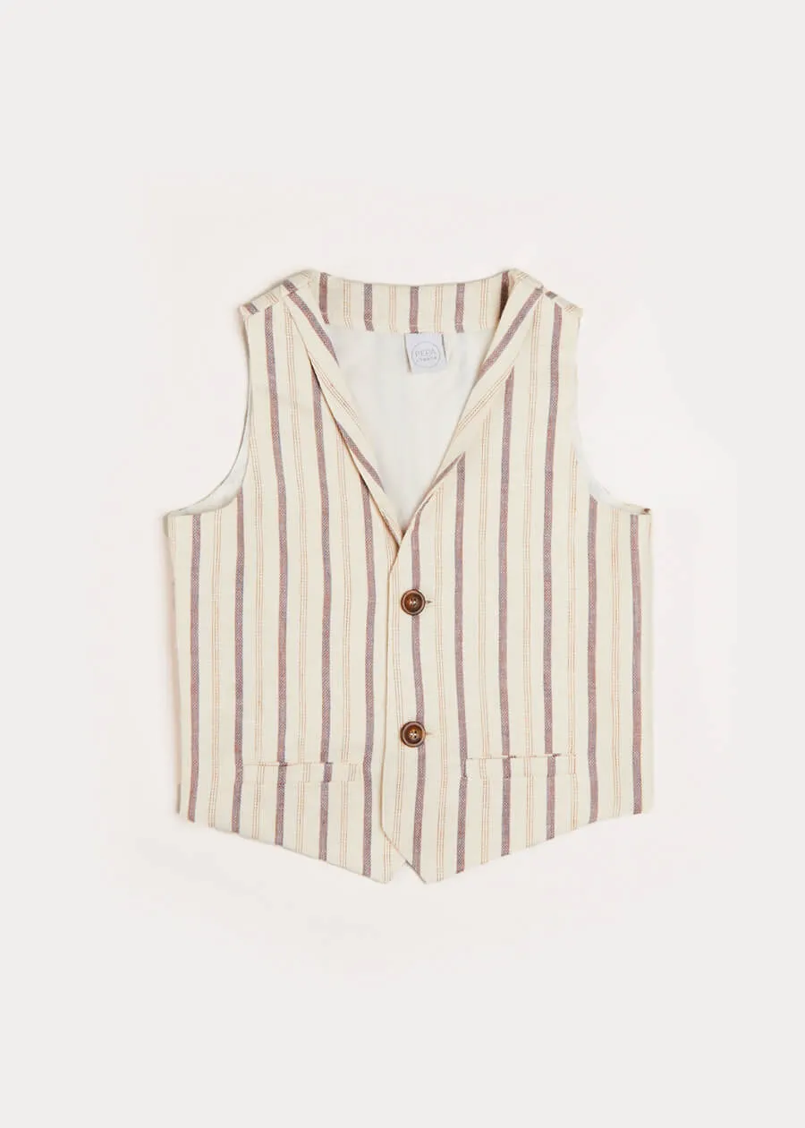 Striped Light Linen Vest in Beige (4-10yrs)