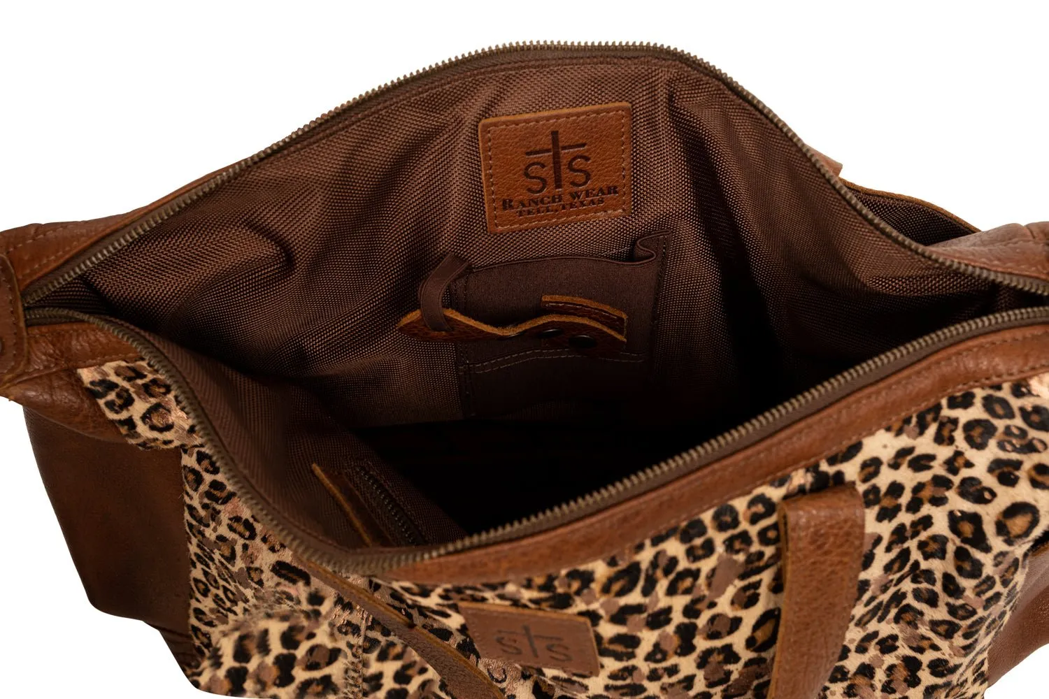 STS Ranchwear Womens Great Plains Amelia Leopard Print/Brown Leather Tote Bag