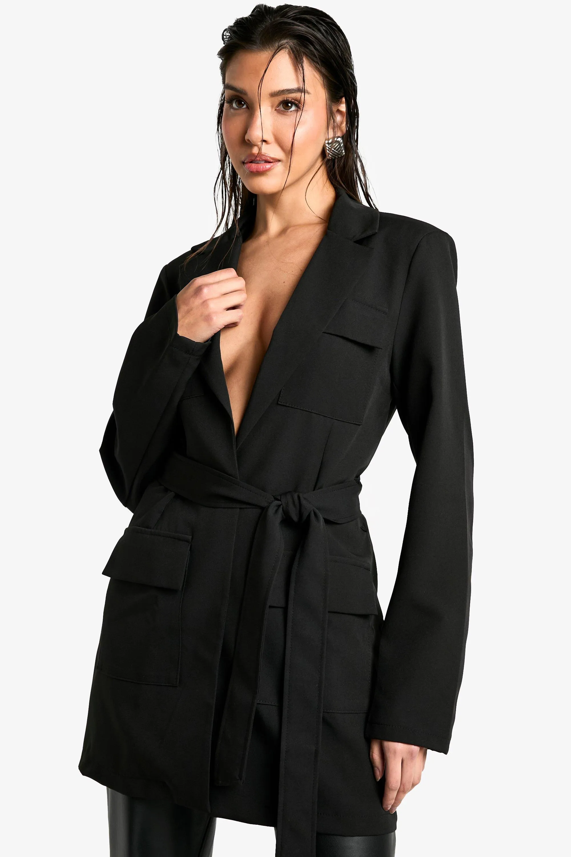 Tailored Pocket Detail Belted Blazer