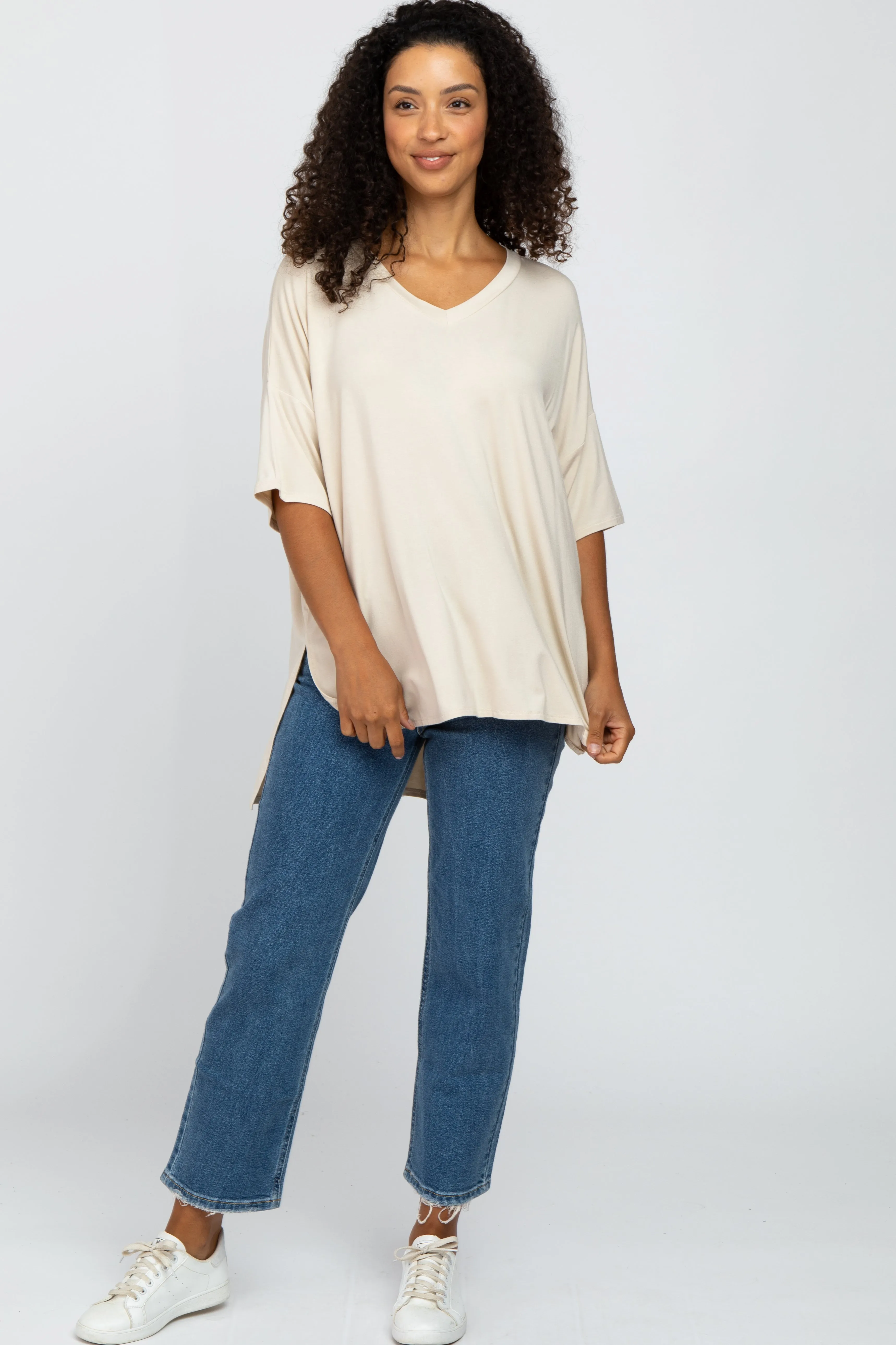 Taupe Hi-Low Dolman Sleeve Top