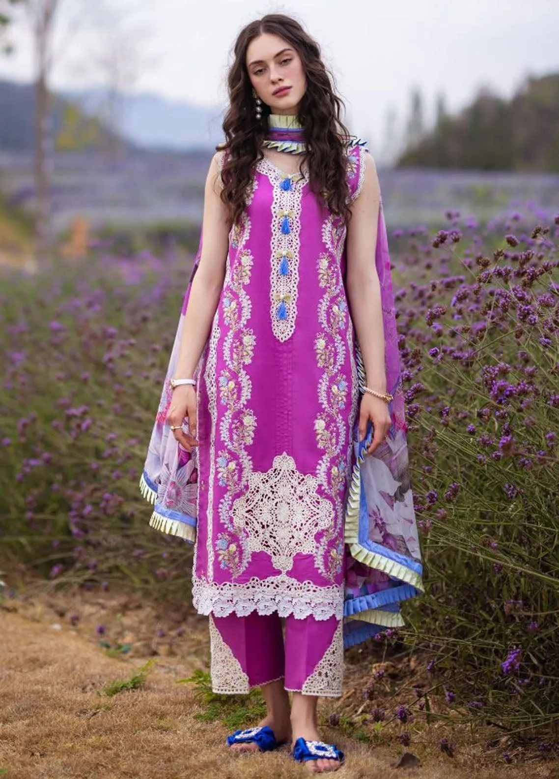 The Secret Garden By Mushq Hemline Spring Embroidered Lawn 3 Piece Unstitched Suit MQ24SGHSL D-3A ENCHANTED BLOOM