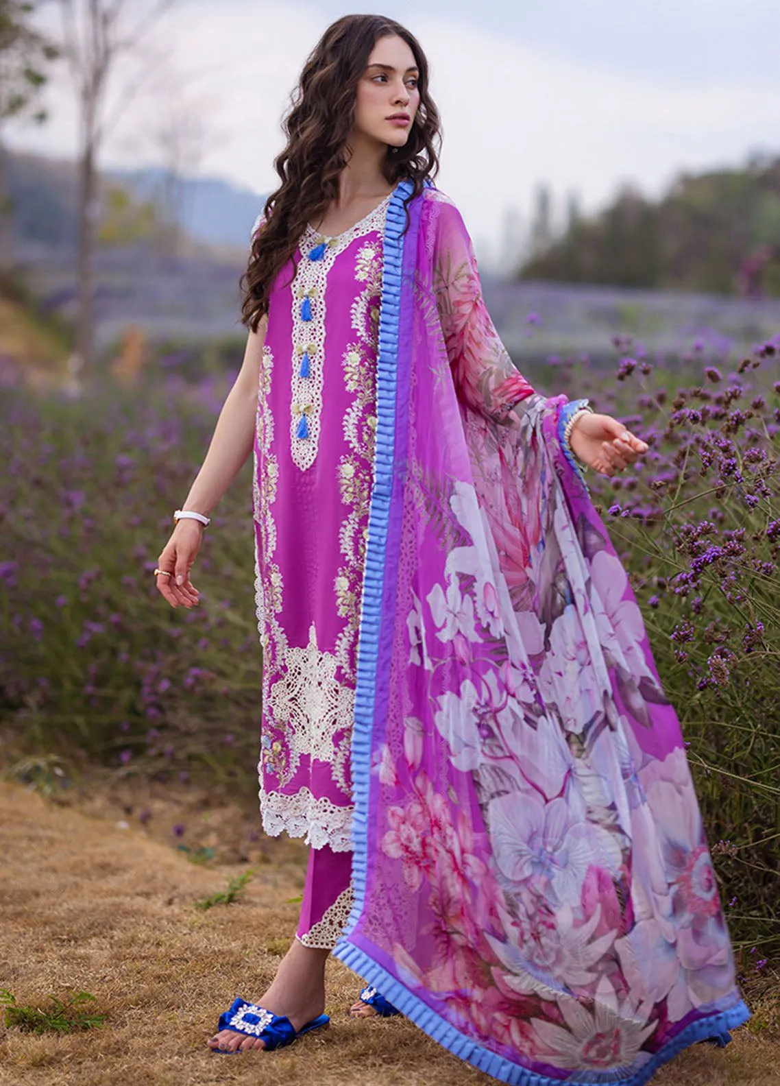 The Secret Garden By Mushq Hemline Spring Embroidered Lawn 3 Piece Unstitched Suit MQ24SGHSL D-3A ENCHANTED BLOOM