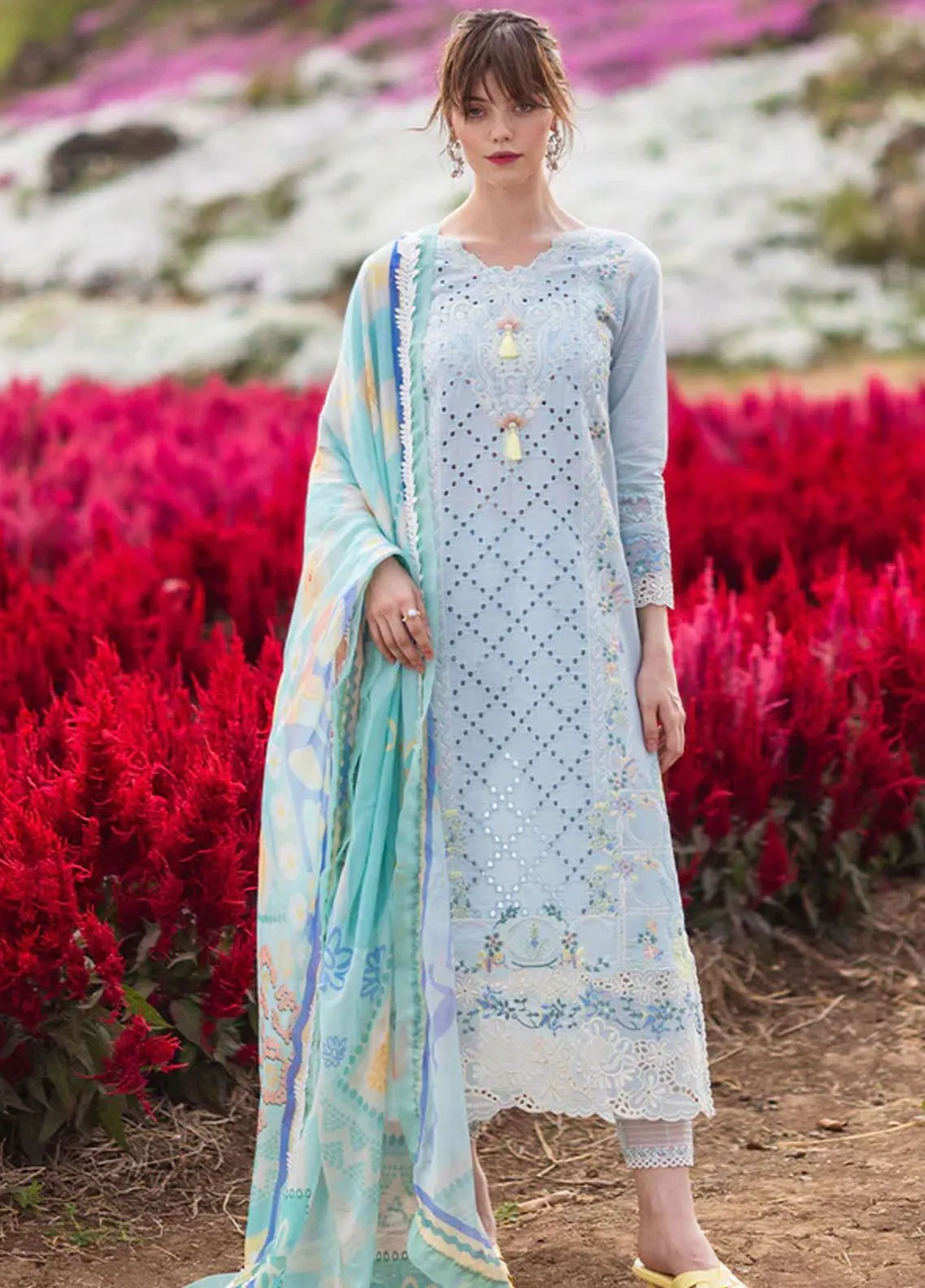 The Secret Garden By Mushq Hemline Spring Embroidered Lawn 3 Piece Unstitched Suit MQ24SGHSL D-6A NIXIE