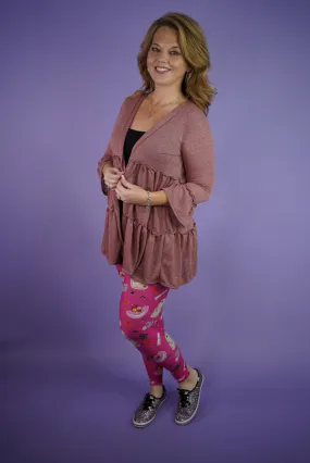 Tiered Semi-Sheer Open Cardigan - Mauve